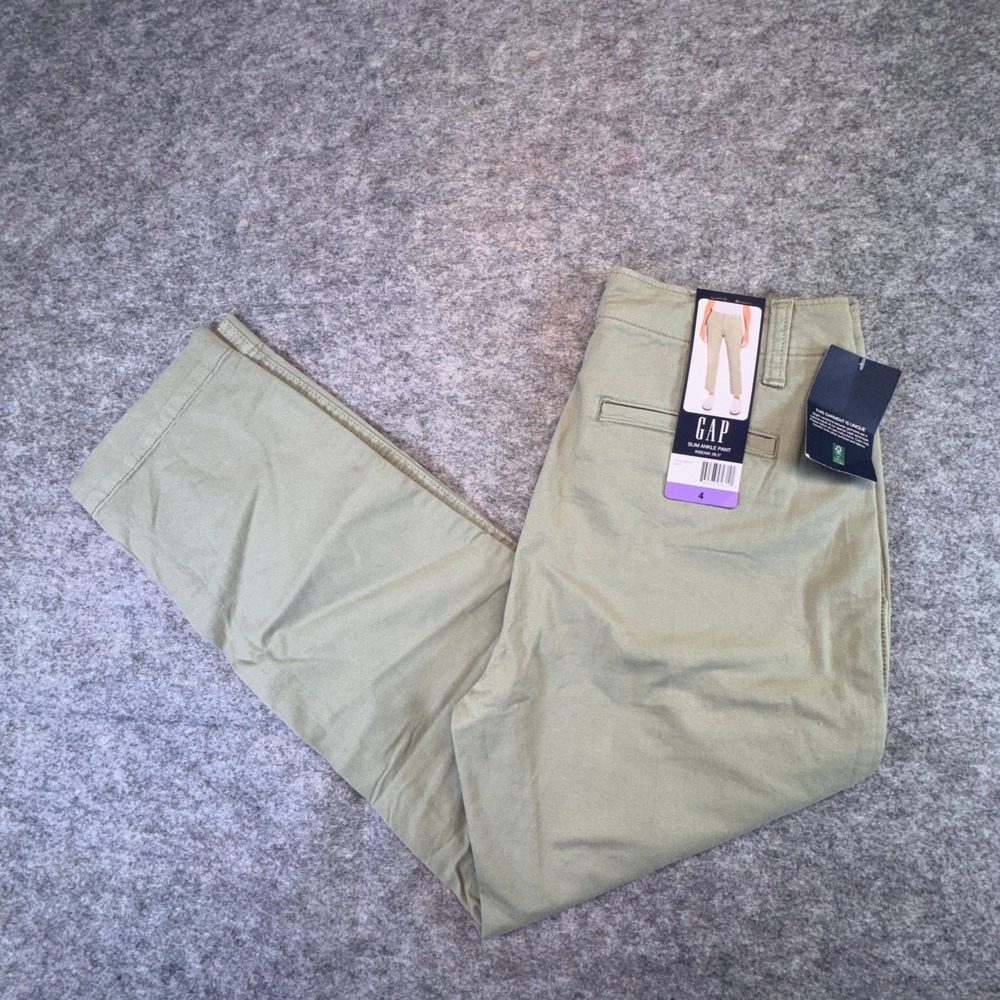 Gap Slim Ankle Pant Olive Green Women Size 4 Cotton Blend Chino Trousers NEW